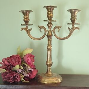 Vintage Gold Metal Tri-arm Candelabra